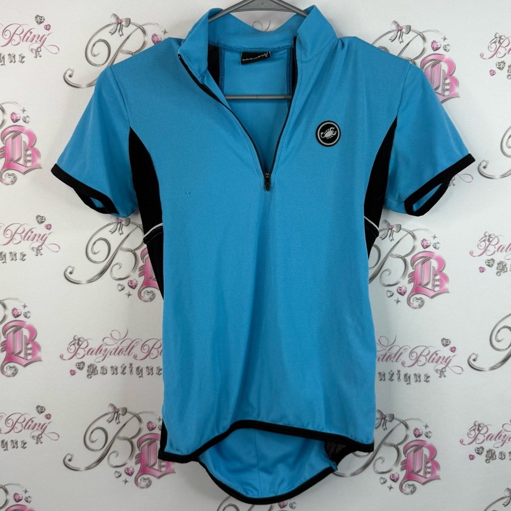 Castelli shirt polo style aqua Blue and black stretchy half zip Cycling Jersey